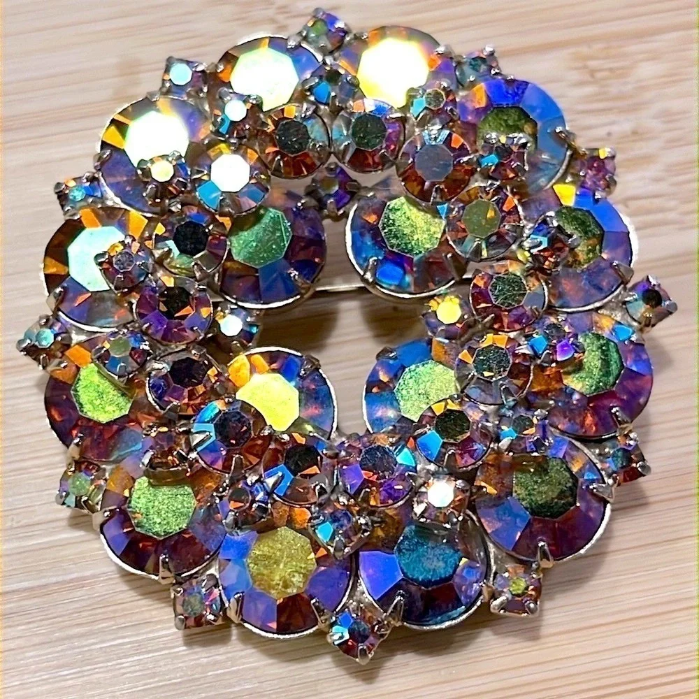 Set of 2 Antique Vintage Brooches Large Decorative Rhinestone Pins Blazer Jacket